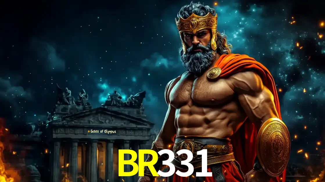 O poderoso Zeus do jogo de slot Gates of Olympus em frente ao seu templo, pronto para lançar multiplicadores divinos e prêmios épicos no cassino online BR331.
